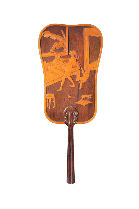 Chinese Courtesans Fan Screen carved with an Erotic Scene